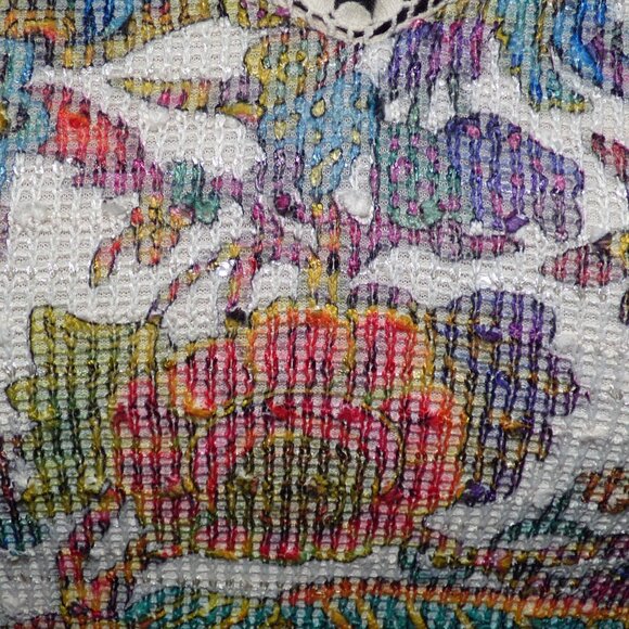 QUIRKY GOTH BOHO COWGIRL CROPPED CAMI MULTI PEACOCK SEQUINS LINED LACE ZIP M L - Picture 6 of 11